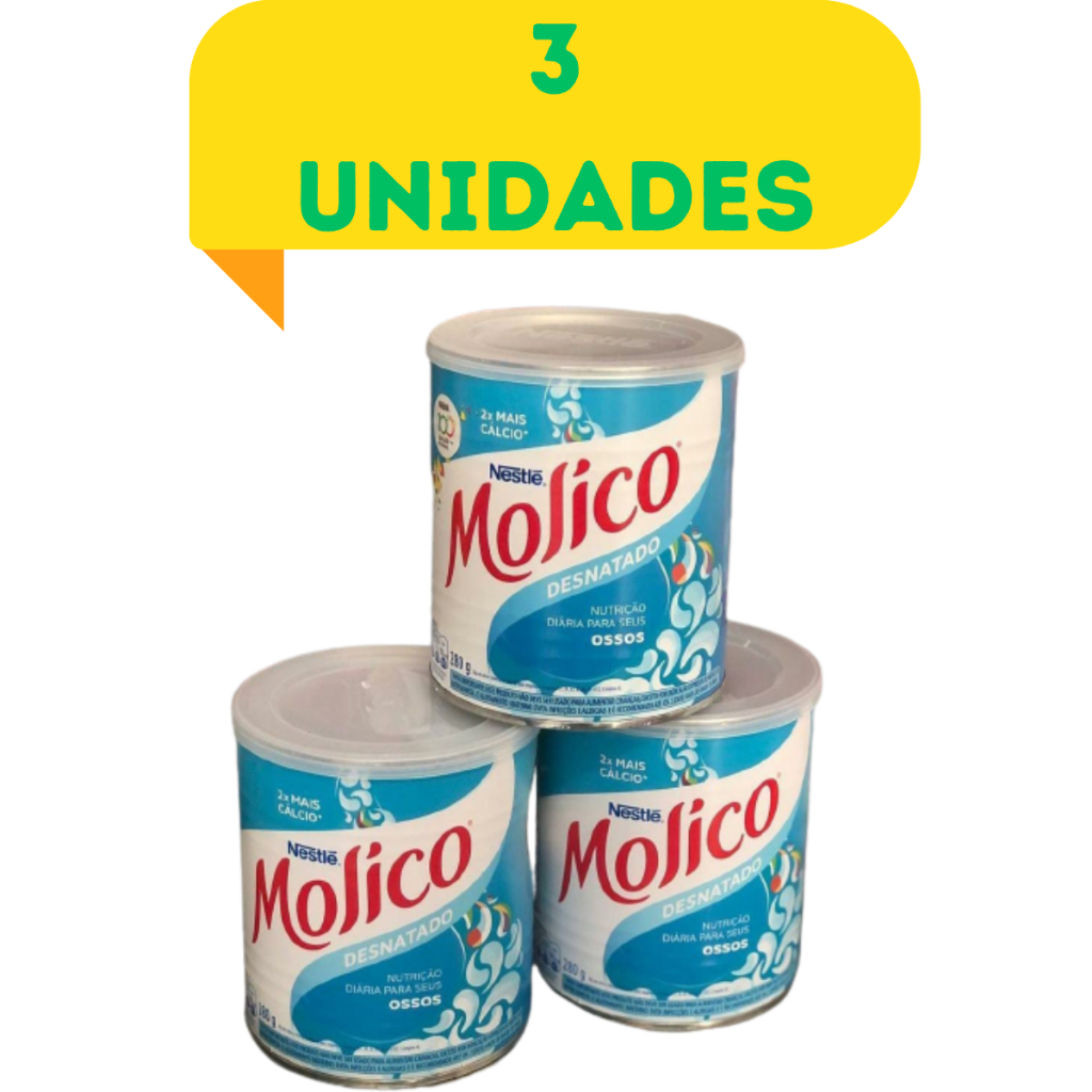 Leite MOLICO Desnatado Lata 280g - KIT com 3 UNIDADES