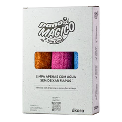 Kit Pano Mágico Akora Flanela Microfibra de Limpeza Uso Geral 3 Unidades Cores Sortidas 30x30cm