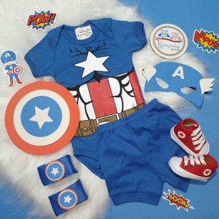 Body Bebê Temático Capitão América - Kit Mesversário Opcional