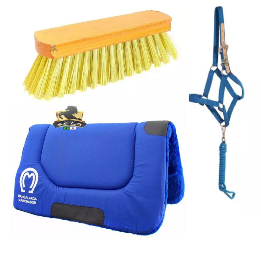 Cabresto Quarto De Milha Com Reforço Na Lateral Para Animais Manta Quarto De Milha Luxo e Escovão De Limpeza Para Cavalos Macia