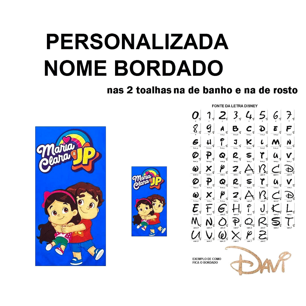PERSONALIZADA NOME BORDADO kit 1 Toalha de Banho Infantil Maria Clara e JP Az + 1 Toalha de Rosto