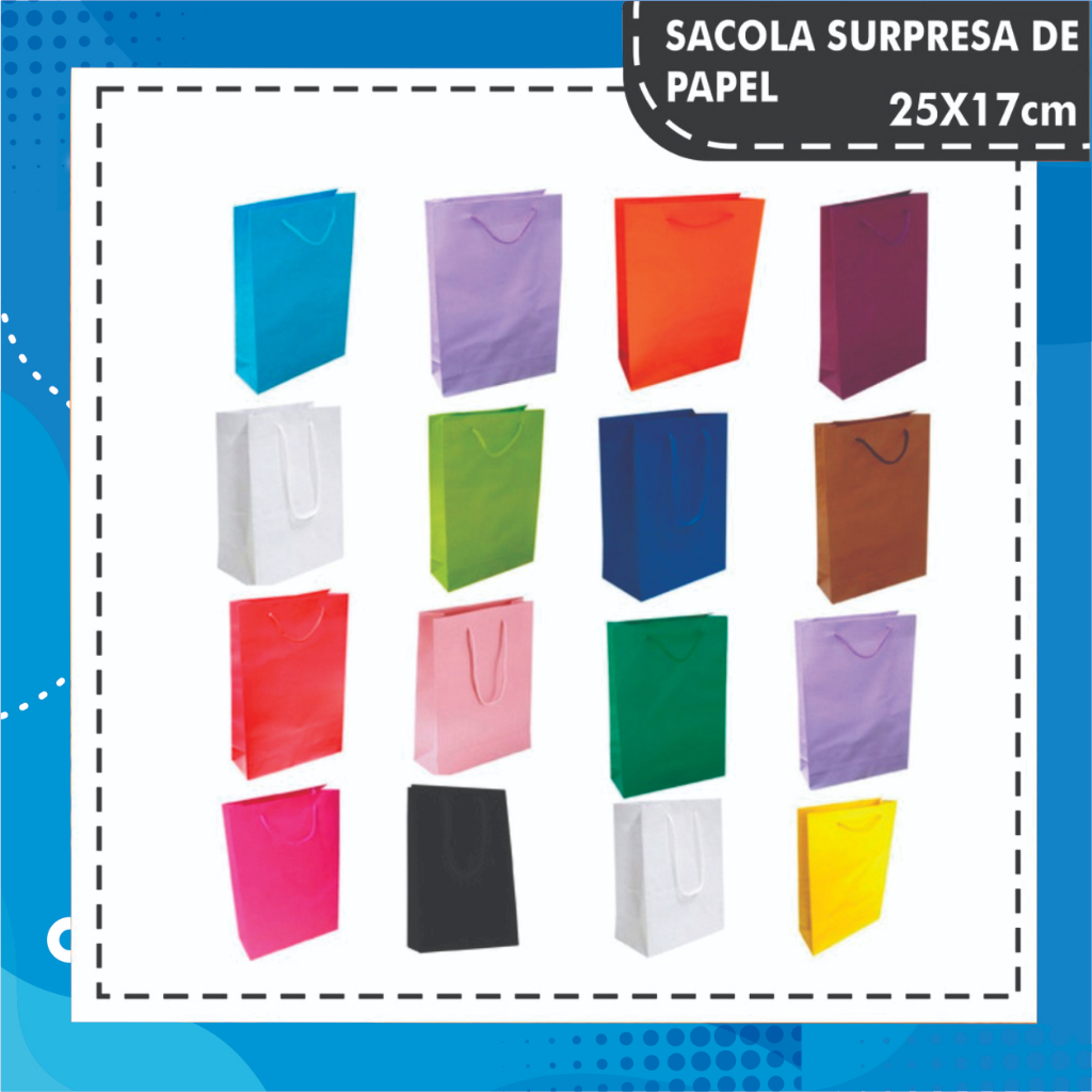 Sacola de Papel 25 x 17x 6 cm -  pacote  com 10 unds em Oferta na Shopee