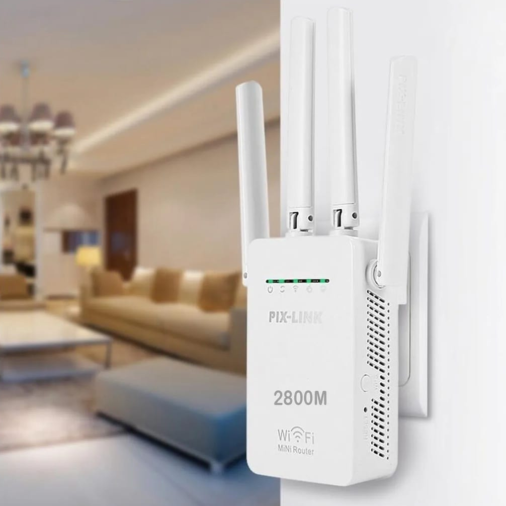 Repetidor e Roteador Wifi 4 Antenas Amplificador De Sinal 50M Pix-link