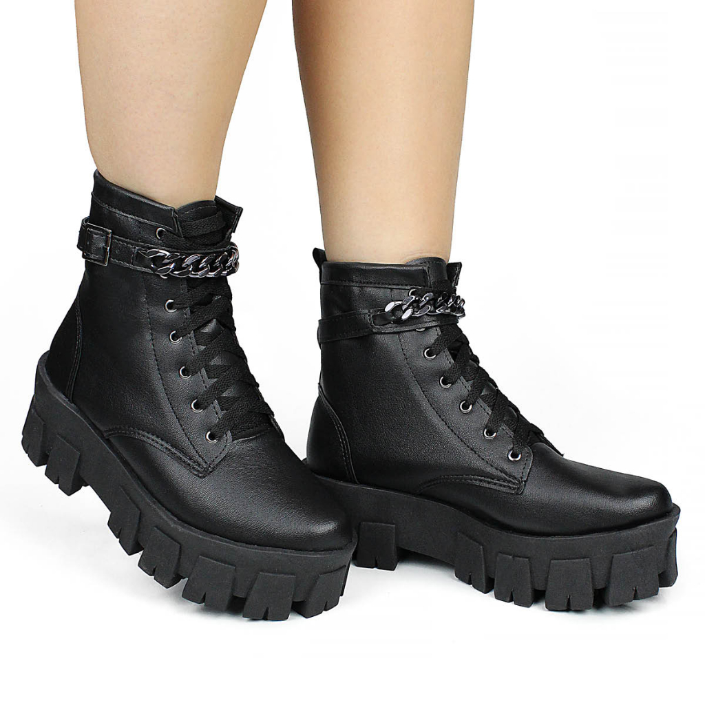 Bota Coturno Tratorado Corrente Preta