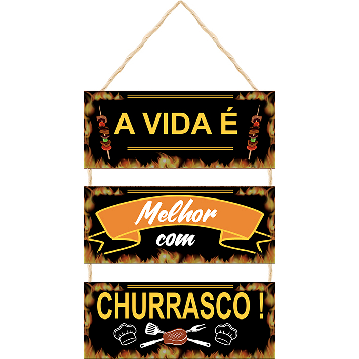 Placa com Corda 3 Peças A vida é Melhor com Churrasco em Oferta na Shopee