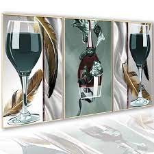 Quadros Decorativo Mosaico 90X50 3 peças Mdf Alta Resolução Full HD Taça Abstrato Colorido Para Copa Cozinha Luxo