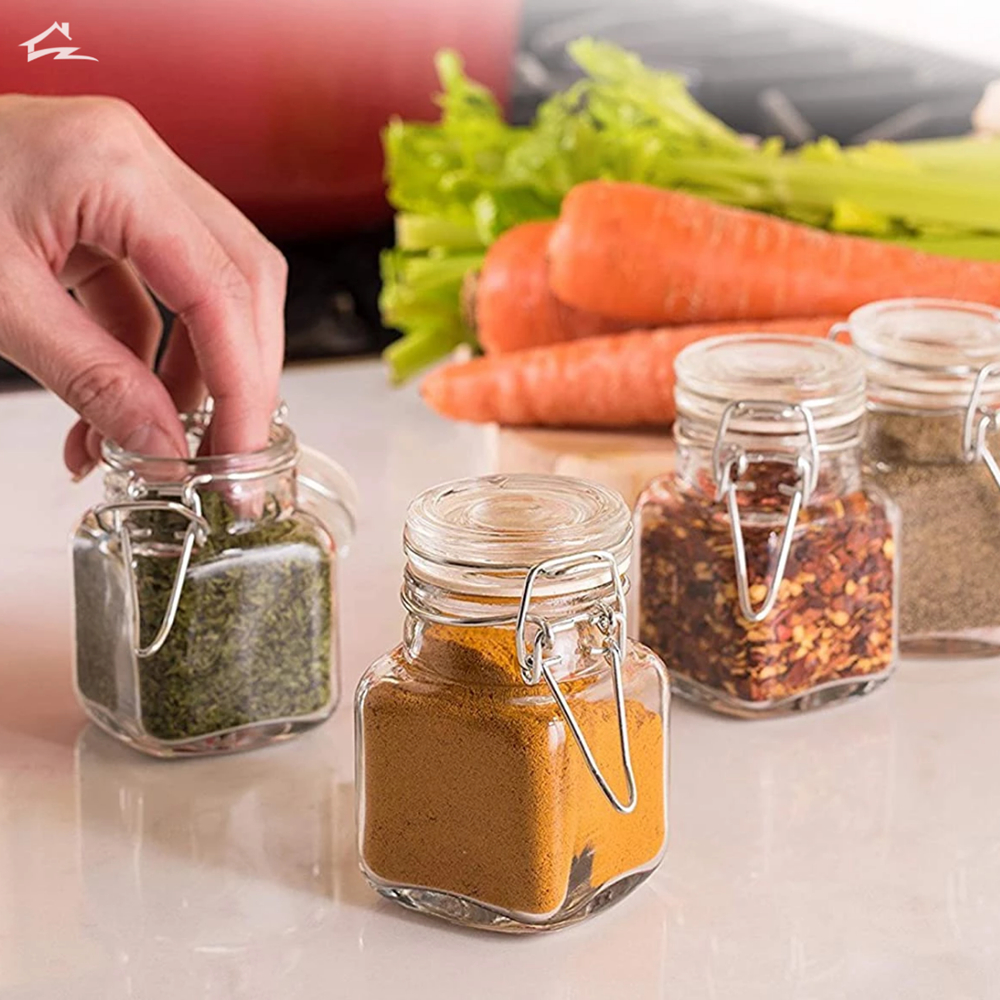 KIT  PCS Pote Hermético Mini De Vidro 90ml Porta Tempero Condimentos Quadrado em Oferta na Shopee