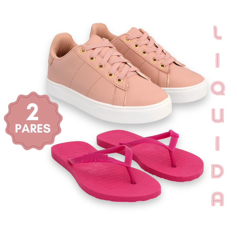 Kit 2 Pares - Chinelo Rasteira + Tênis Casual Dia a Dia - ENVIO IMEDIATO