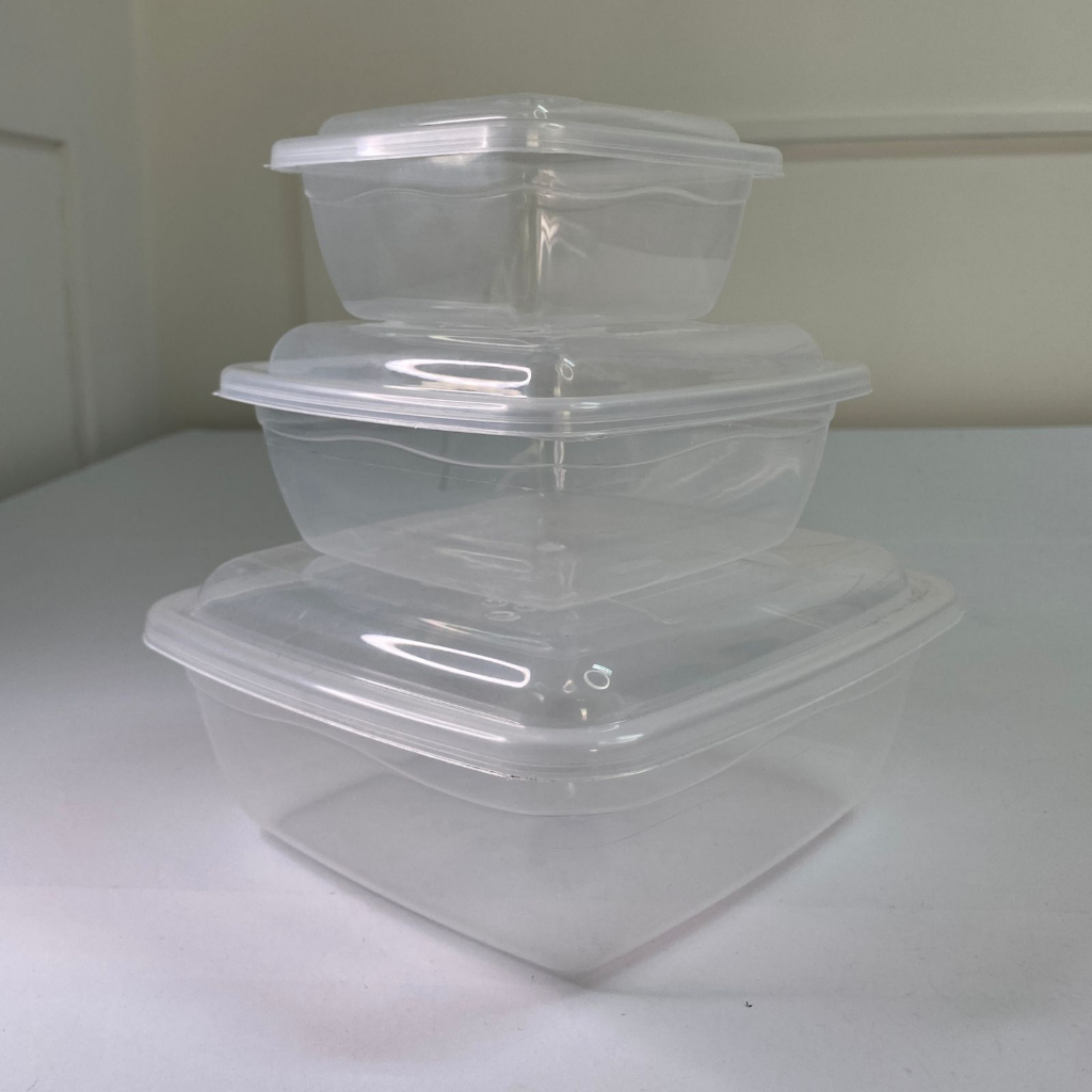 Kit 3 potes quadrados transparente para conservar alimentos utilidade de cozinha