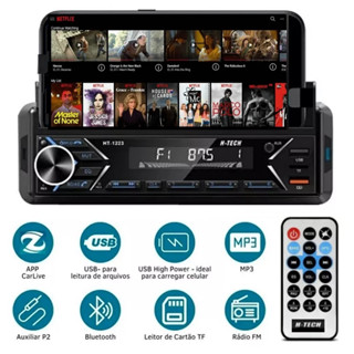 Mp3 H-Tech Radio Usb Sd Aux Bth Suporte Celular + Controle Ht-1223 a em Oferta na Shopee