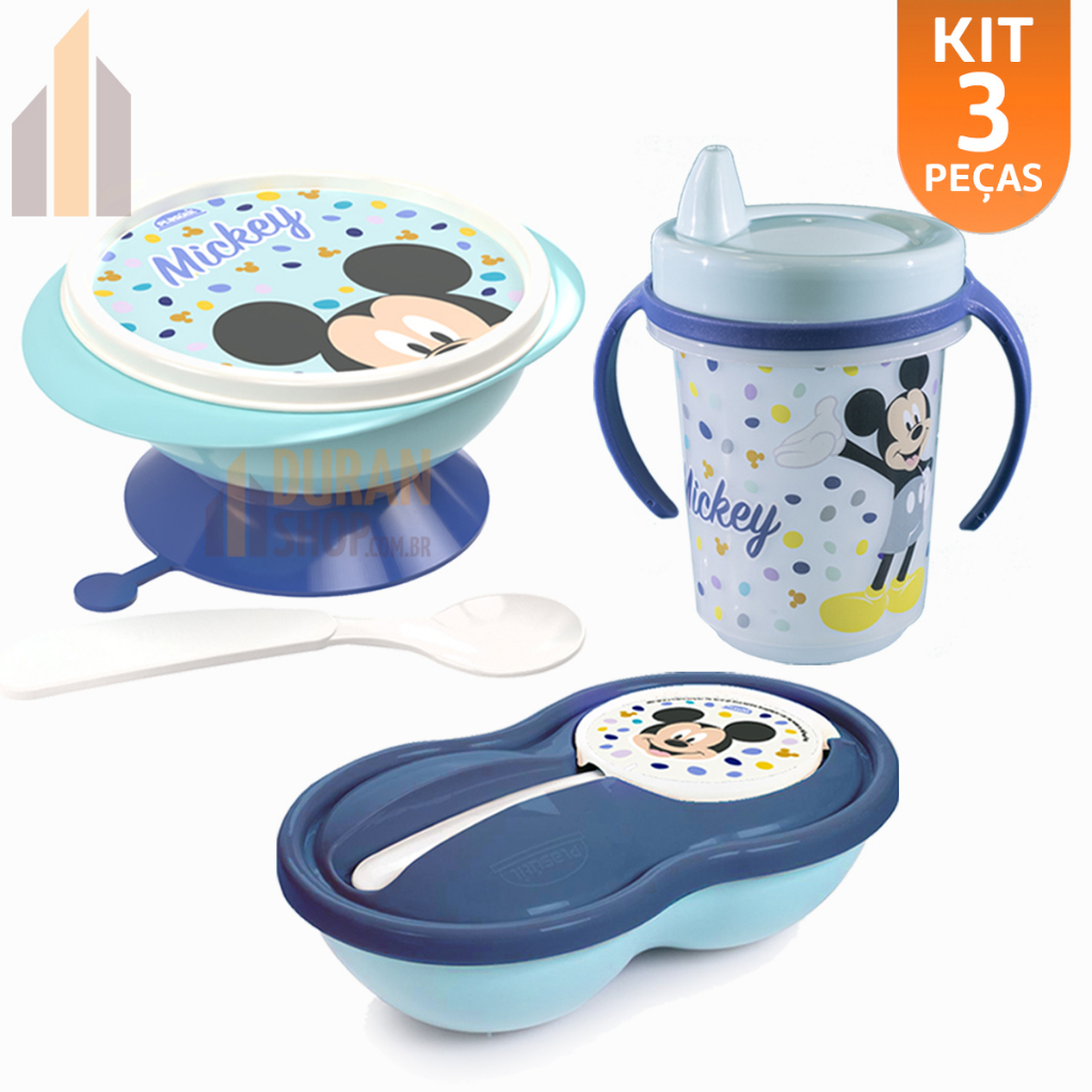 Kit Baby Mickey Tigela com Ventosa Pote Papinha Caneca Trio