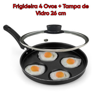 Frigideira para 4 Ovos Multiuso Antiaderente com Tampa de Vidro 26 cm