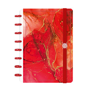 Caderno De Disco ISCOOL Capa Dura Inteligente 80 Folhas Mármore Vermelho