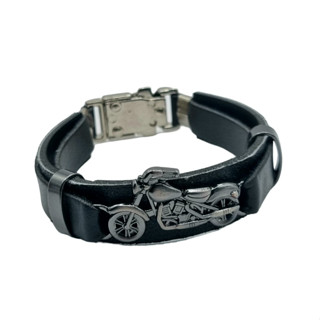 Pulseira De Couro Sintético Harley Moto - Com Fecho de Ferro - Unissex