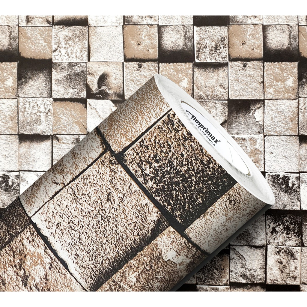 Papel de Parede Pedras Cubo 3D Bege 3M x 60CM
