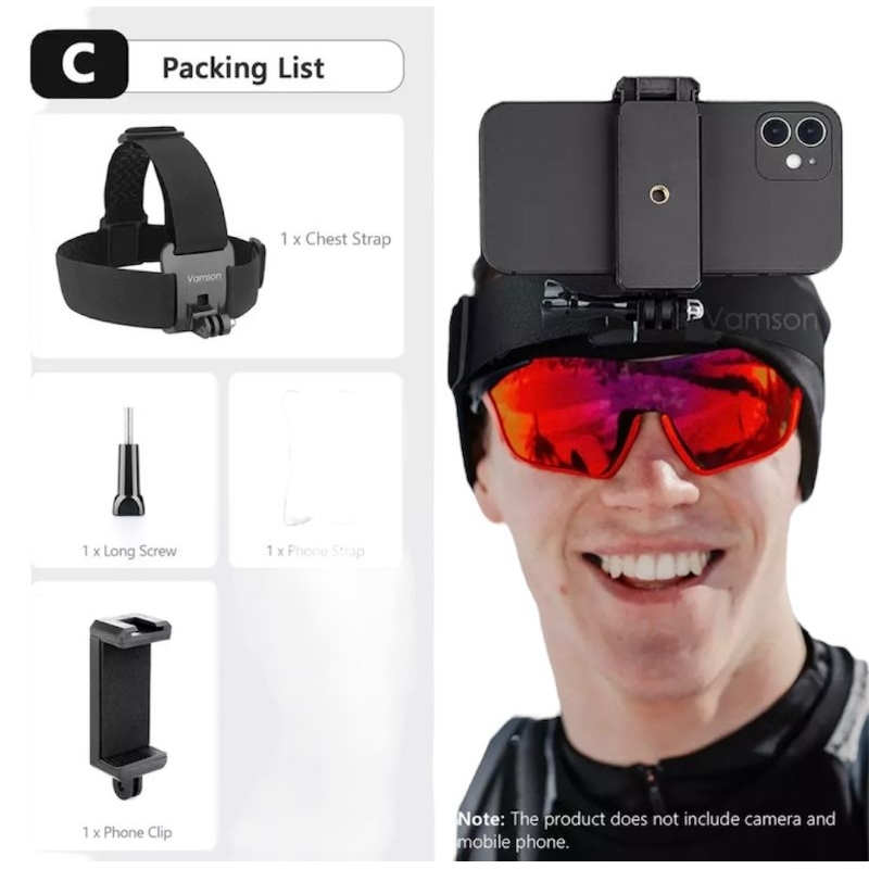 suporte de cabeça para celular e câmeras de ação Go pro