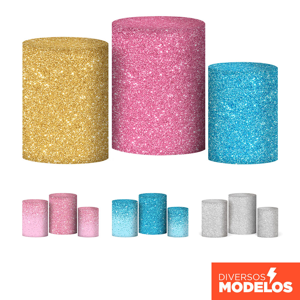 Capa Cilindro de Festa Efeito Glitter Trio Veste Fácil em Tecido com Elástico - Diversos Modelos em Oferta na Shopee