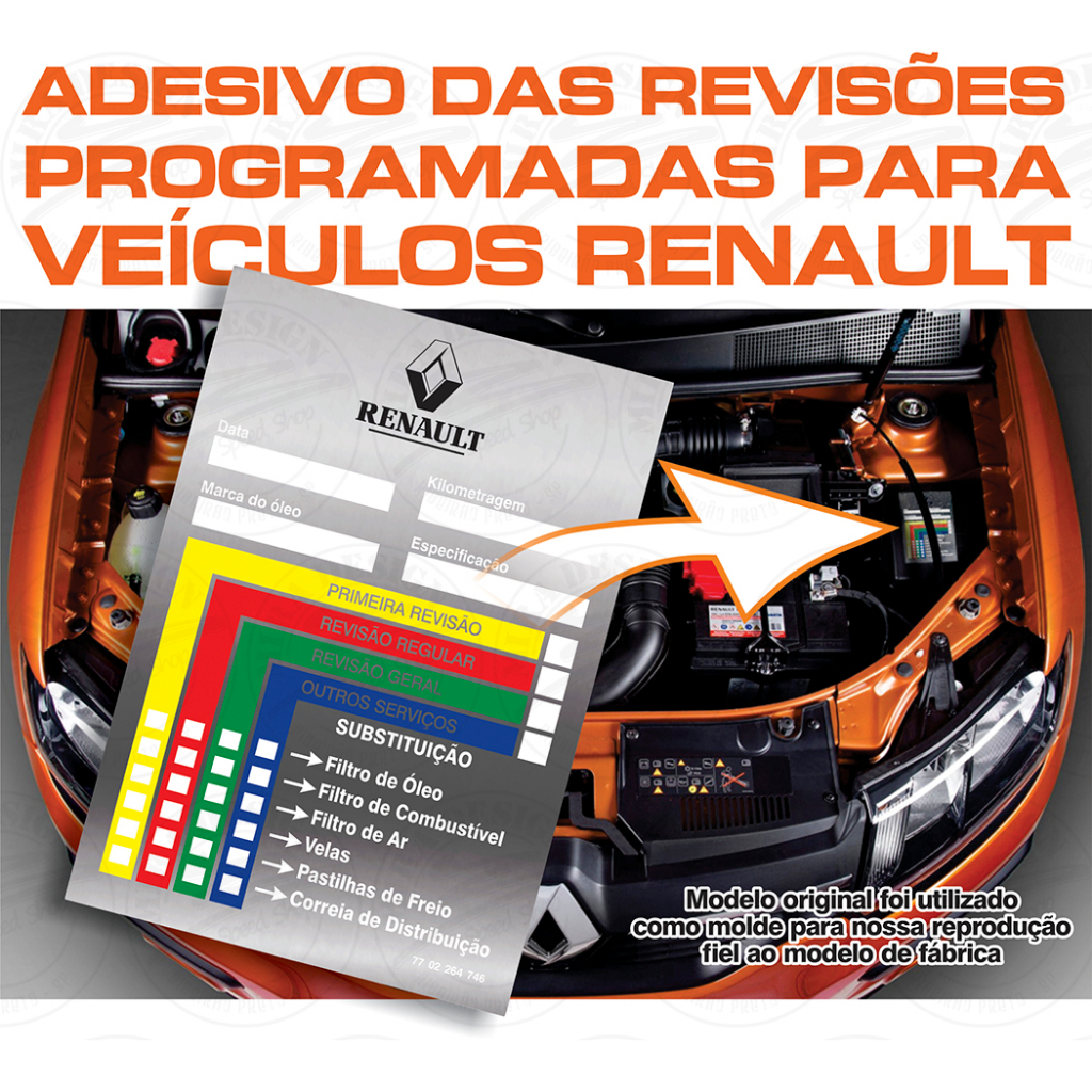 Adesivo metalizado REVISÃO TROCA ÓLEO E FILTROS Renault