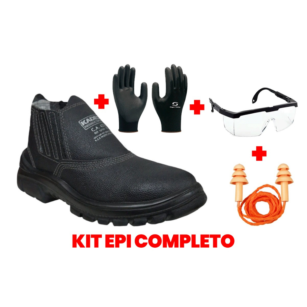 Kit EPI Completo Proteção Trabalho Serviços Gerais (Botina Óculos Protetor Luva)