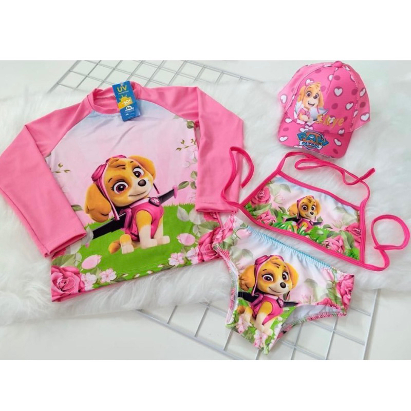 Kit Biquini Infantil + Blusa Com Proteção Solar Infantil + Boné Kit Proteção Solar Infantil Completo