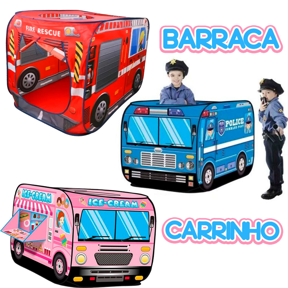 Barraca Cabana Infantil Carrinhos Policia, Bombeiro, Sorveteria Rosa