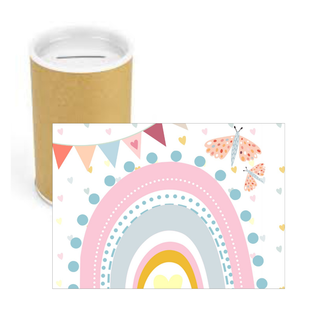 10 Adesivos para Cofrinho Arco Íris Boho - Color Candy, Decoração Festa Aniversário, Lembrancinhas Arco Íris Boho - Color Candy