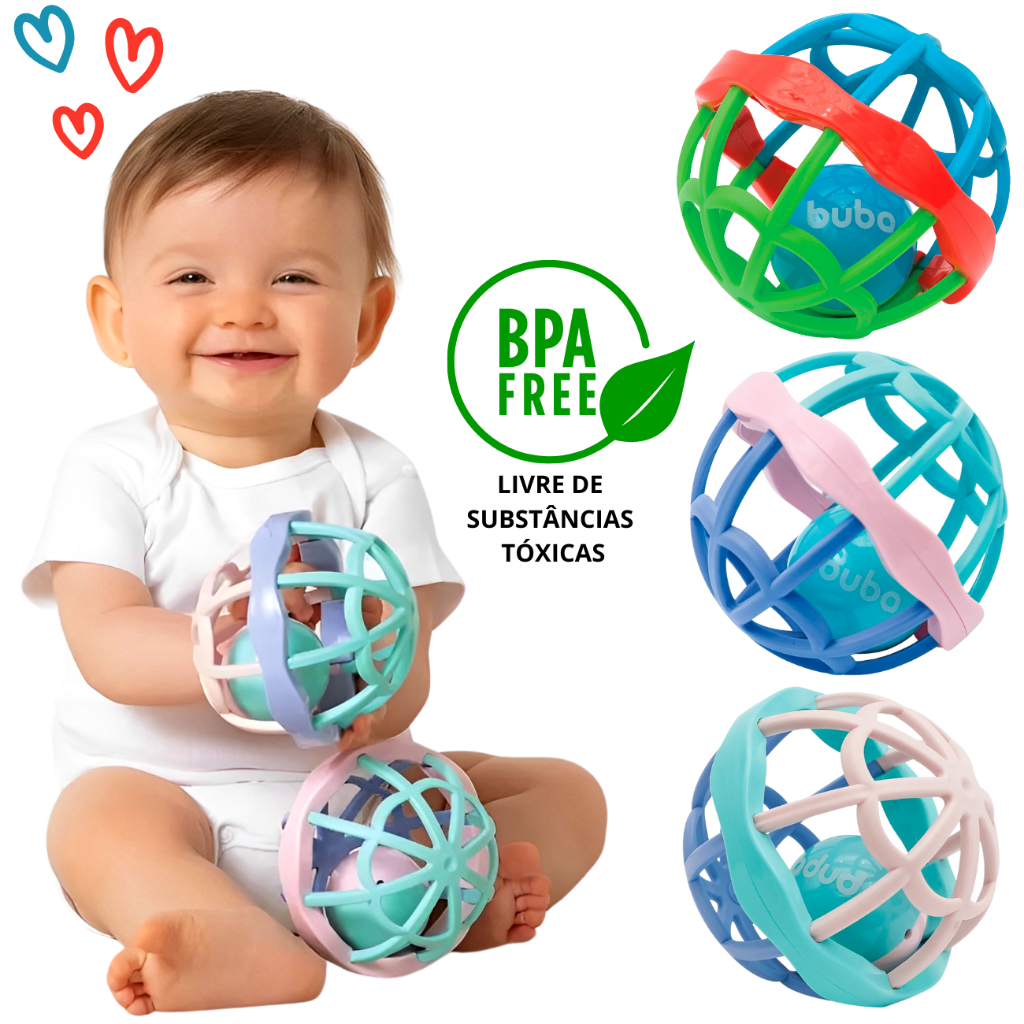 Mordedor Para Bebê Buba Com Chocalho Baby Ball Cute Colors