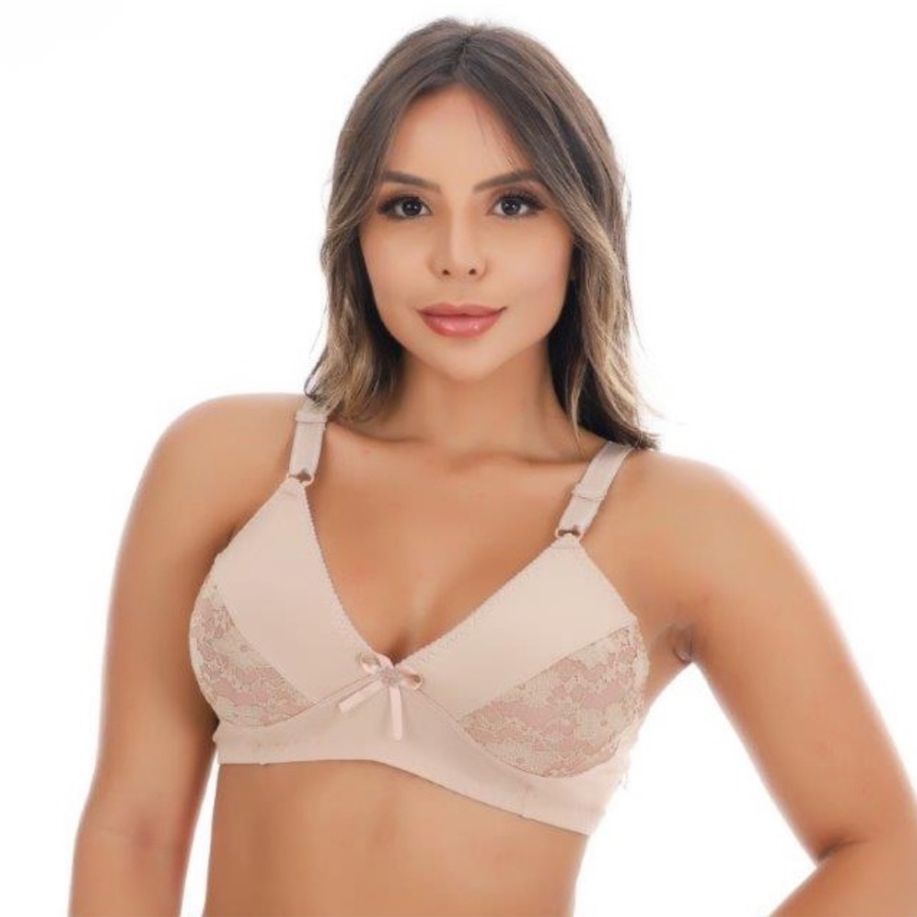 Kit 3 Sutiã Reforçado Sem Bojo Feminino com Renda Lateral Alça Larga Reforçada Conforto Dia a Dia em Oferta na Shopee