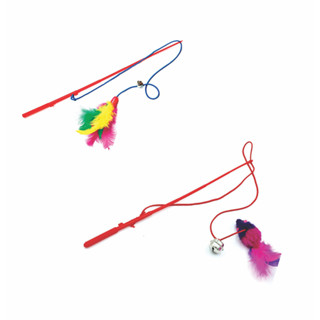 Brinquedo Para Gato Varinha Interativa Vara 30cm Com Penas coloridas e Guizo