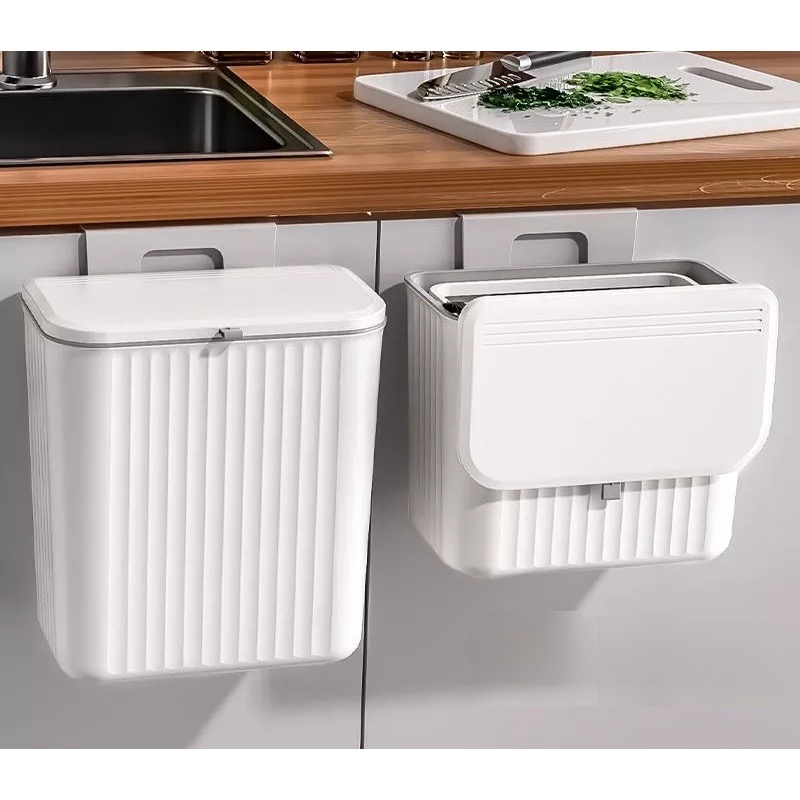Lata De Lixo MARTIN 9L Multiuso Com Tampa Montada Na Parede Para Banheiros Cozinhas Latas De Porta De Armário/Tampa Deslizante De Cozinha Lata De Lixo Montada Na Parede Balde De Armazenamento Sem Furos Porta Do Armário Doméstico Com Lixeira
