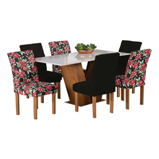 Kit 6 Capas Para Cadeira De Jantar Mista Estampada E Lisa