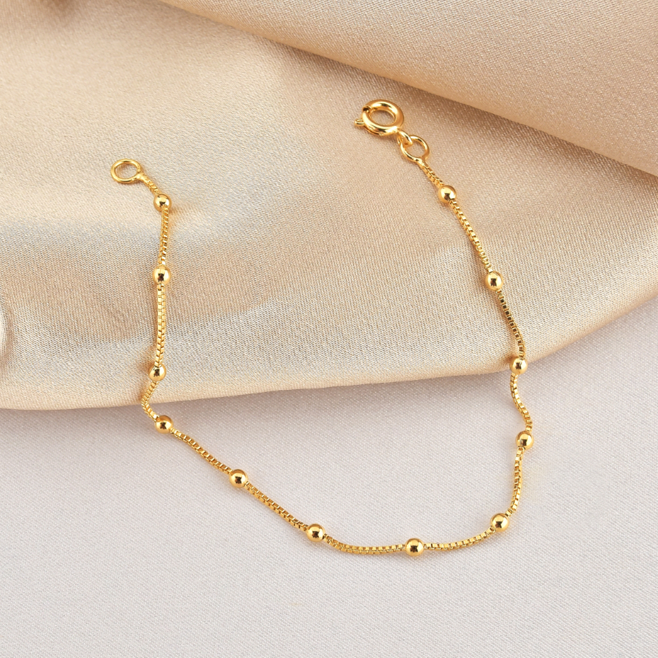 Pulseira feminina delicada dourada folheada de ouro18k com bolinhas em Oferta na Shopee