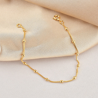 Pulseira feminina delicada dourada folheada de ouro18k com bolinhas em Oferta na Shopee