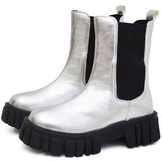 Bota Coturno Dubuy Feminina Tratorado Chelsea Cano Medio Prata Metalizado Hills 1506FG
