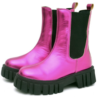 Bota Coturno Dubuy Feminina Tratorado Chelsea Cano Medio Rosa Metalizado Hills 1506FG