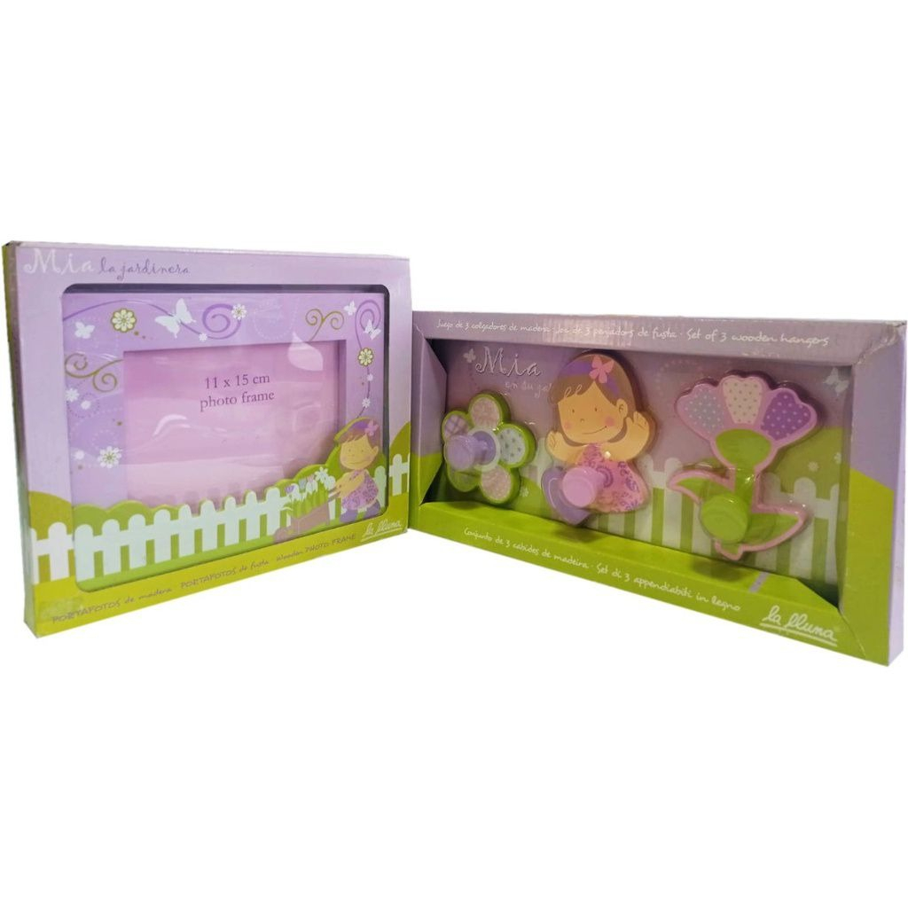 Conjunto Infantil Com 1 Porta Retrato + 3 Cabides de Parede Mia - La lluna em Oferta na Shopee