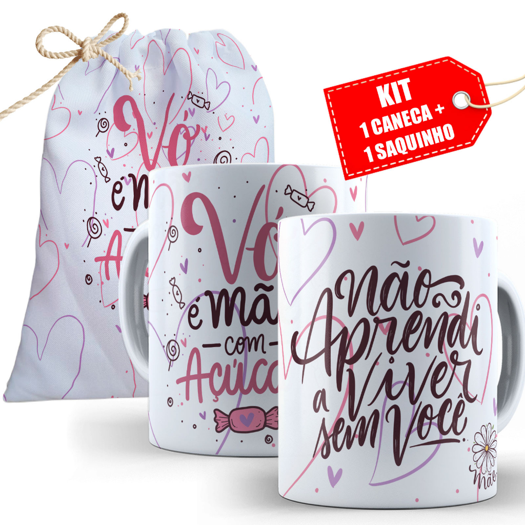 Caneca Dia das Mães Barata - Kit de Presente com Saquinho como Embalagens Lembrança Personalizado Lembrancinhas