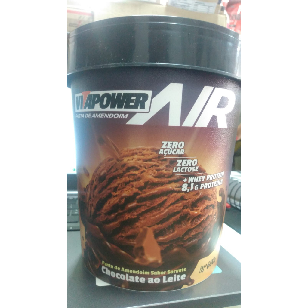 Pasta De Amendoim Air 600g Vitapower Sabor- Sorvete Chocolate ao leite