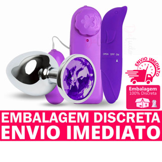 Plug Anal Joia Aço Inox + Vibrador Bullet Multivelocidades com Controle + Vibrador Ponto G Golfinho Sex Shop Sexy Brinquedo Erotico