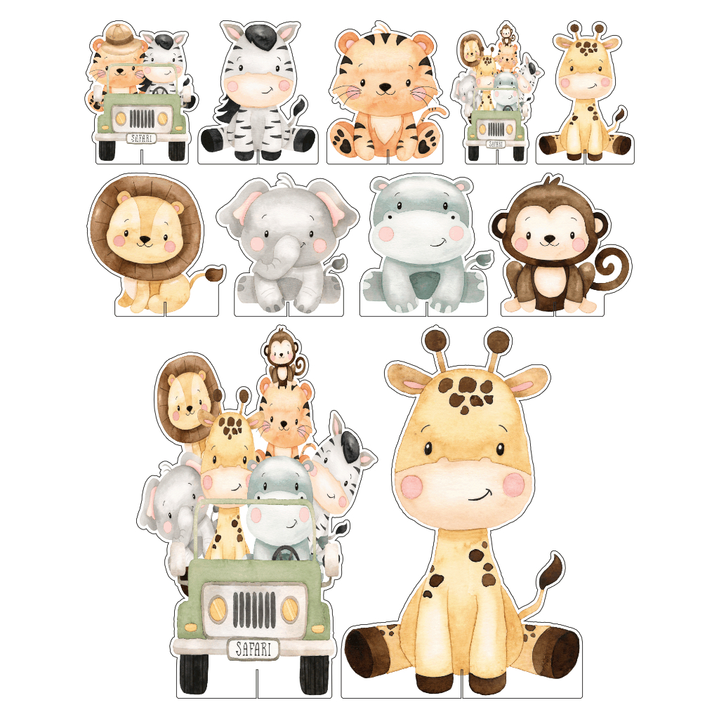 Kit Display Festa Infantil Safari Baby Aquarelado DK em Oferta na Shopee
