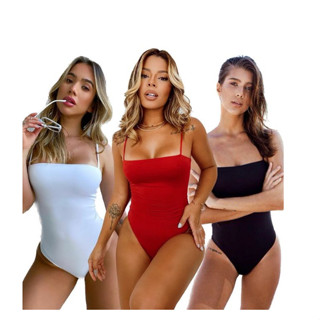 Body Bori Maiô Feminino Decote Reto Alça Alcinha com Bojo Suplex Tendência Ref BodyReto