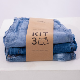 Kit Com 3 Shorts Jeans Feminino Cintura Alta Vários Modelos