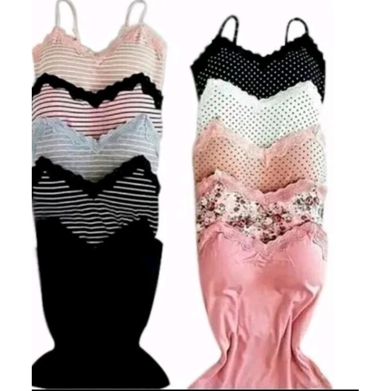 Kit 5 Regatas Femininas com Bojo Renda Alça Algodão Elastano Blusa Lisa e Estampada Tamanho M e GG