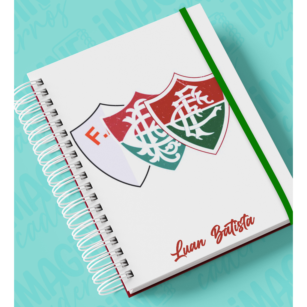 Caderno Personalizado time Fluminense com Nome Capa Dura Wire-O 22x16cm Premium 120 Folhas