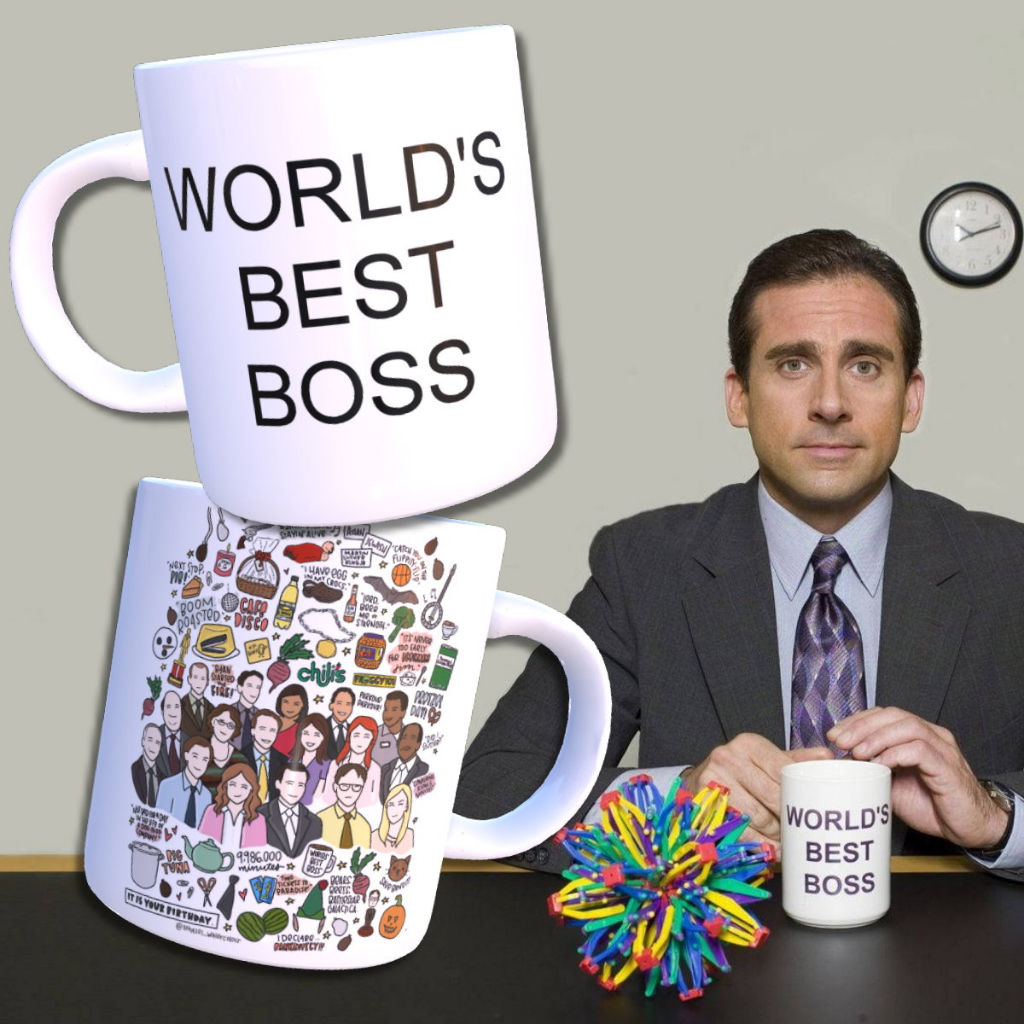 World's best boss the office - caneca + saquinho de tecido personalizado