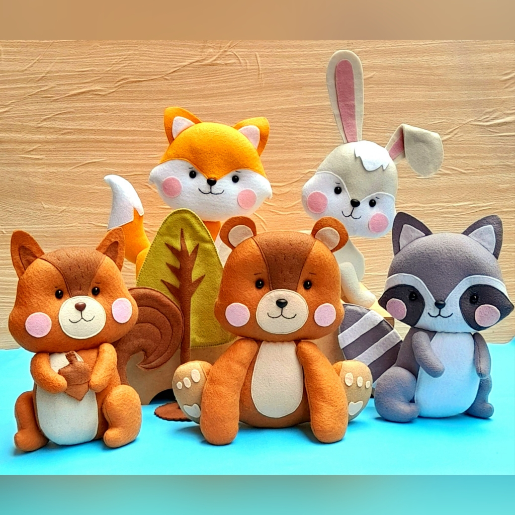 Animais do bosque, Bosque encantado em feltro,  Urso, Esquilo,  Raposa, Coelho. Animais do Bosque. (valor da unidade)