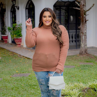 Blusa Plus Size Cacharrel Gola Alta Segunda Pele Feminina Tamanho Grande Tricô Tricot