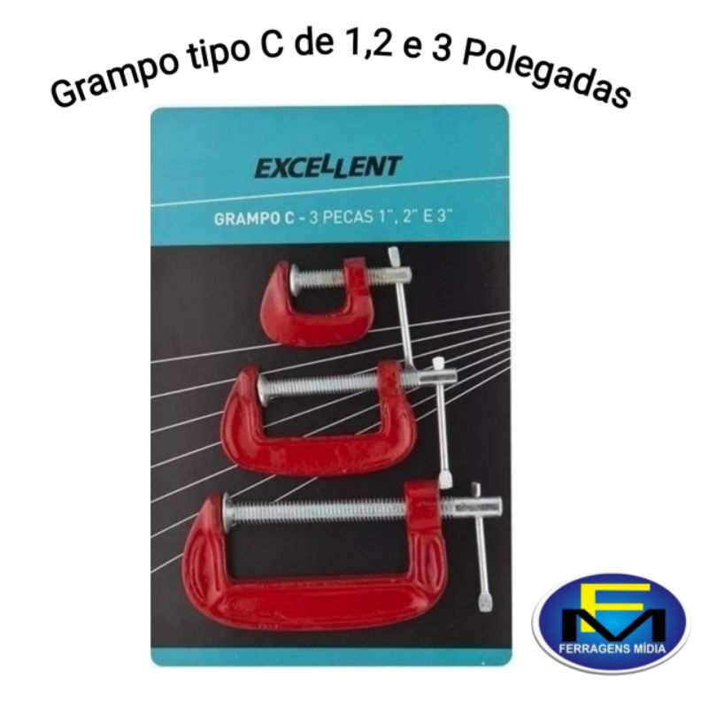 Grampo Sargento tipo C de 1,2 e 3 polegadas 3kw Eda