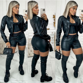 Kit Jaqueta Bomber Cirre Top com Bojo e Zíper Moda Gringa