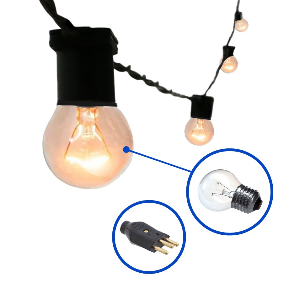 Varal De Luzes Cordao 15 Mts Com Lampadas Inclusas